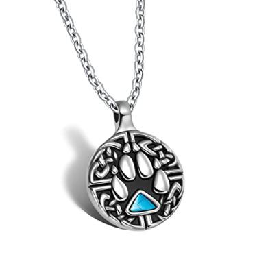 Imagem de Magic Human Presentes de lobo - joia celta para mulheres e homens - amuleto de proteção de pata de lobo - colar viking - pingente de nó de escudo - joia nórdica, Cristal, Olho de tigre semiprecioso