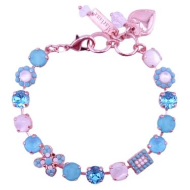 Imagem de Mariana Pulseira de mosaico branco opalescente e cristal aqua da Costa do Mar Egeu rosa dourado M4006, Medium, Cristal, Cristal