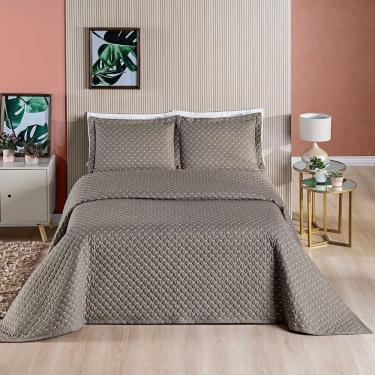 Imagem de Kit Cobre Leito Espanha Casal Padrão 03 pçs Micropercal 200 Fios Matelado White Line - Camafeu Bege