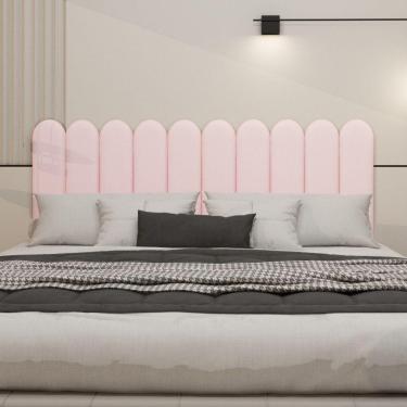 Imagem de Cabeceira Nuvem Estofada King Size 10 Placas Em Suede 45cm Rosa Bebe