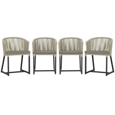 Imagem de 4 Cadeiras De Jantar Noronha Preta Corda Náutica E8 Trama Rami