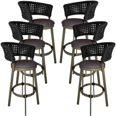 Imagem de 6 Banqueta Somália Em Alumínio E Corda Náutica Jardim Preto