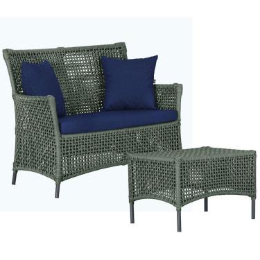 Imagem de 1 Sofá E Mesa Igapó Alumínio Preta Corda Náutica E10 Trama Verde