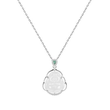 Imagem de Colar de prata esterlina com pingente de jade ajustável, prata 925, caixa elegante para ocasiões especiais