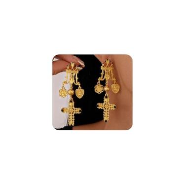 Imagem de Brincos femininos com cruz grossa e exagerada, vintage, strass, coração, borla, igreja, acessórios, presentes, Large, Liga de aço, Sem pedra preciosa