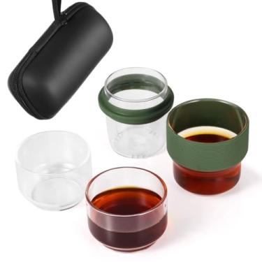 Imagem de Conjunto de chá de vidro portátil para viagem com infusor e xícaras de chá, kit de chaleira pronta para viagem em uma caixa para amantes de chá