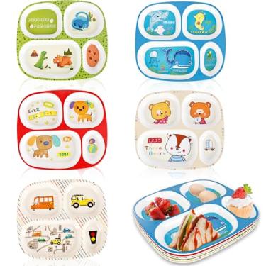 Imagem de 5 peças de prato de jantar para crianças, melamina, dividido, louça, para crianças, meninos, meninas, desenho animado, novidade, pratos, sem BPA, reutilizável, tigela para lava-louças, 24 x 20 cm