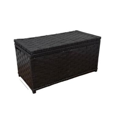 Imagem de Baú Organizador Multiuso em Fibra Sintética para Roupa Suja, Brinquedos e Outros – Cesto Artesanal 60x30x30 cm, Estrutura de Madeira(Preto)