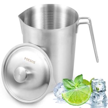 Imagem de Jarra de aço inoxidável de 1,360 g/1,8 g com tampa, jarro de aço inoxidável à prova de ferrugem para máquina de café expresso com marcação e alça para bar de restaurante doméstico (B)