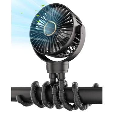 Imagem de TUNISE Ventilador de carrinho de bebê, recarregável com porta tipo C, 2000mAh, rotação de 360°, tripé flexível de 3 velocidades, clipe em qualquer lugar para conforto do bebê - durável e fácil de