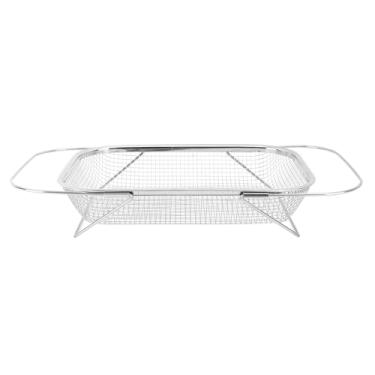 Imagem de Mingzhe Cesta de Filtro de Peneira, Aço Inoxidável sobre a Pia Com Alças, Itens Essenciais de Cozinha Expansíveis de Malha Fina, Retângulo, para Secagem e Drenagem de Pia de Cozinha (Prata)