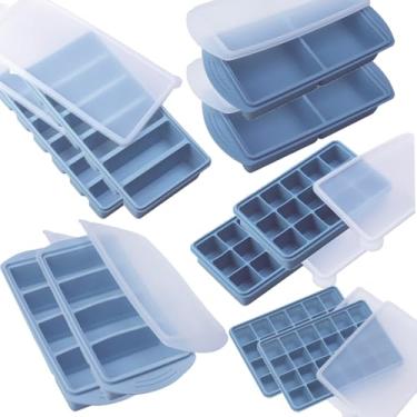 Imagem de BECOKIT Conjunto de moldes de silicone para freezer com 1 colher de sopa, 2 colheres de sopa, 1/2, 1 e 2 xícaras de bandejas de silicone para freezer com tampas – Pacote essencial de preparação de