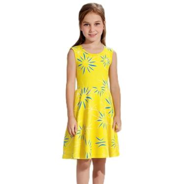 Imagem de Vestido de princesa estampado para meninas, vestidos de festa de aniversário com desenho animado de princesa, roupa de brincar, Amarelo, 4-5 Anos