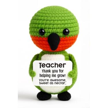 Imagem de Canmuchful Presentes de agradecimento ao professor – Linda estatueta de beija-flor de crochê com cartão, presente de agradecimento do estudante, decoração de mesa de sala de aula feita à mão