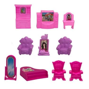Imagem de Kit de Acessórios em Miniatura para Casa, 12 Peças, Plástico, com Penteadeira 6cm, Espelho, TV, Piano, Guarda-Roupa 10cm, Poltrona, Mesa, para Crianças Acima de 3 Anos