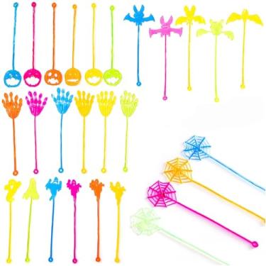 Imagem de 50 Pcs Sticky Hands for Parties, 8.8 Inches Spider Web, Pumpkin, Ghost, Bat, Skeleton Sticky Wall Climbers