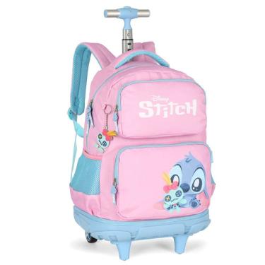 Imagem de Mochila Grande Rodinha Stitch Reforçada Juvenil Rosa Disney