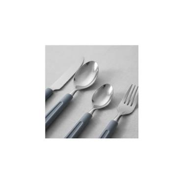 Imagem de Conjunto de Talheres 21 Peças em Aço Inox, Cinza, com Porta-Talheres, Faqueiro Completo para 6 Pessoas, Colheres, Garfos, Facas, Design Moderno