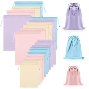 Imagem de Hillban 20 bolsas de brinquedo de cetim com cordão organizador de brinquedos de seda leve bolsa de presente multiuso dobrável saco de viagem para mulheres e homens, 3 tamanhos (M, G, GG, cor macaron)