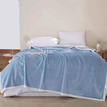 Imagem de Cobertor de lã com peso para mulheres, homens, para cama, adulto, longo, duplo, solteiro, para sofá, macio, confortável, lavável na máquina para uso na primavera e outono (azul 2.180 * 200 cm)