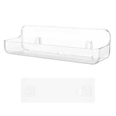 Imagem de ZJRDYYK Organizador de parede de plástico, 30 x 10 x 8 cm, adesivo não perfurado, prateleira de parede flutuante, autoadesiva, transparente para banheiro, cozinha, sala de estar