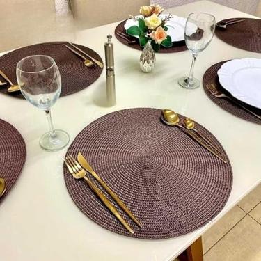 Imagem de Kit 2/4/8 Jogo Redondo Jantar para Mesa Posta, Descanso de Prato Elegante(marrom escuro,2 uni)