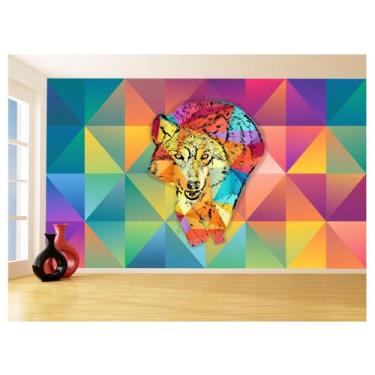 Imagem de Papel De Parede Animais Pop Art Lobo Colorido 3,5M Pxa611 - Você Decor