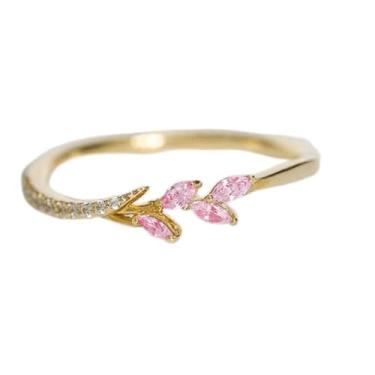 Imagem de Anéis femininos graciosos de zircônia cúbica em formato de folha ouro rosê cor branca #B2741_5, 8, Latão, Zircônia cúbica