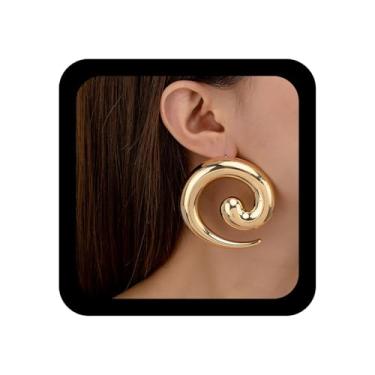 Imagem de Xduargs Brincos de argola Boho Swirl de metal, espiral, geométrico, exagerado, espiral, espiral, espiral, brincos femininos