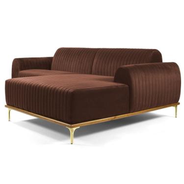 Imagem de Sofá 230cm 4 Lugares Com Chaise Direito Pés Gold Molino C-276 Veludo Terra - Domi