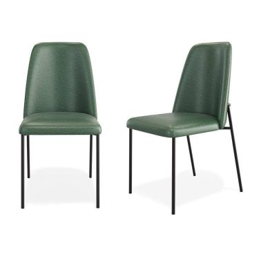 Imagem de Kit 02 Cadeiras Sala De Jantar Lior Com Encosto Estofado Base Preta Couríssimo Verde - Abmaza