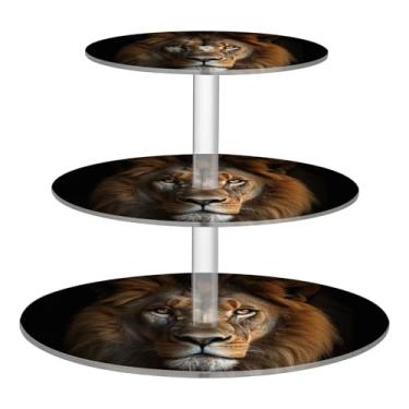 Imagem de Blueangle Suporte redondo de cupcake de 3 camadas – Torre de sobremesa de acrílico do Rei Leão, suporte de sobremesa em camadas antiderrapante para chá de bebê, aniversário, festa de casamento (170)