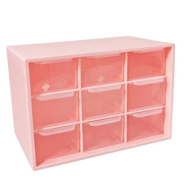 Imagem de Organizador de gaveta pequeno para mesa, mini organizador de gaveta de mesa de 18 cm x 3,20 x 11,7 cm com 9 gavetas transparentes (rosa)