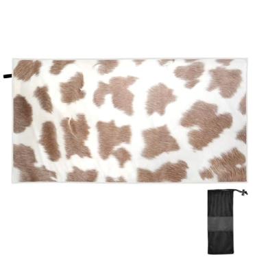 Imagem de ATTX Toalha de praia de vaca com estampa marrom branca 76 x 152 cm - Cobertor de microfibra leve de secagem rápida e resistente à areia para piscina, ioga, academia e viagens | Esportes de banho de