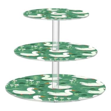 Imagem de Blueangle Suporte redondo de cupcake de 3 camadas – torre de sobremesa acrílica de patos de desenho animado, suporte de sobremesa em camadas antiderrapante para chá de bebê, aniversário, festa de