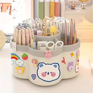 Imagem de Porta-lápis de mesa – Organizador de canetas giratórias de 360 graus com 5 compartimentos para mesa, artigos de papelaria, copo branco