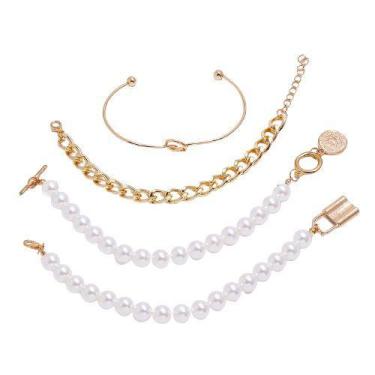 Imagem de Pulseira 4 Peças Corrente Dourada Cadeado Perola - DCXAM