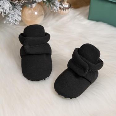 Imagem de Botas de algodão quentes para bebês meninas e meninos botas de cano curto macias antiderrapantes First Walkers Pantufas, Preto, 12-18 Months Toddler