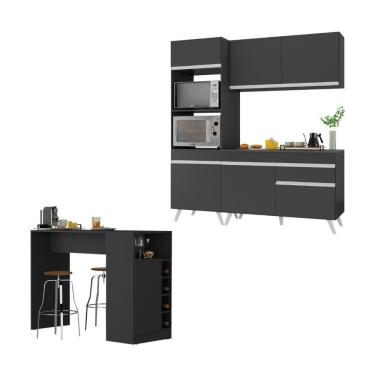Imagem de Cozinha Compacta Com Bancada Americana/mesa Veneza Multimóveis Mp2211 Preto/branco Preto/branco