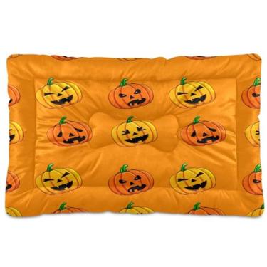 Imagem de SEHANY Cama de Halloween Pumpkins para cães e gatos com fundo antiderrapante, caixa de canil, colchão macio para animais de estimação, lavável para cães pequenos, médios e grandes, gatos, 91 x 61 cm