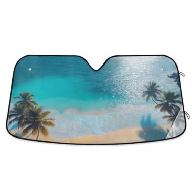 Imagem de ATTX Para-brisa Tropical Beach Car Para-brisa 144.8 cm x 80.0 cm Escudo Solar Universal com Proteção UV, Persiana de Janela Frontal Auto Dobrável para Sedans SUVs Caminhões #252