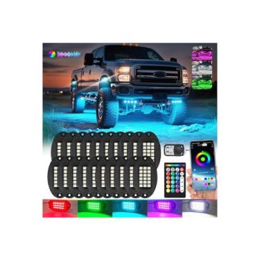 Imagem de Kit de luzes LED RGBW de metal 12 unidades com controle remoto APP/RF, luzes de neon sob a carroceria multizonas, multicoloridas, 12 V, à prova d'água, para caminhões, Jeep UTV, ATV, carrinho de golfe