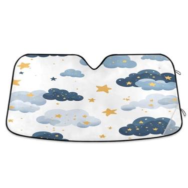 Imagem de ATTX Para-brisa de carro Clouds and Stars 134.6 cm x 59.7 cm Protetor solar universal com proteção UV, persiana de janela frontal automática dobrável para caminhões Sedans SUVs #767