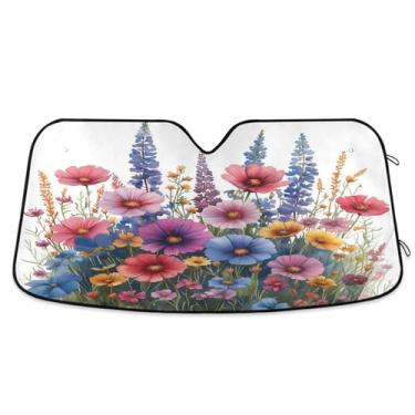 Imagem de ATTX Para-brisa de carro de jardim em aquarela 144.8 cm x 80.0 cm Protetor solar universal com proteção UV, persiana de janela frontal automática dobrável para caminhões Sedans SUVs #233