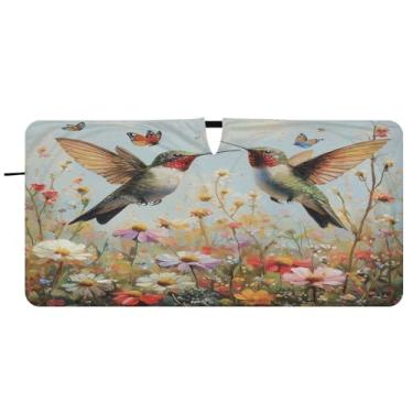 Imagem de Blueangle Beija-flores silvestres pára-brisa para-sol - 149.9 cm x 76.2 cm dobrável carro janela frontal blocos pára-sol raios UV viseira de sol (446)