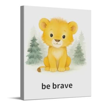 Imagem de Impressão de arte com citações inspiradoras Be Brave Leão, arte de parede em tela para berçário de safári, decoração de parede de animal bebê para quarto de bebê, presentes para meninos e meninas