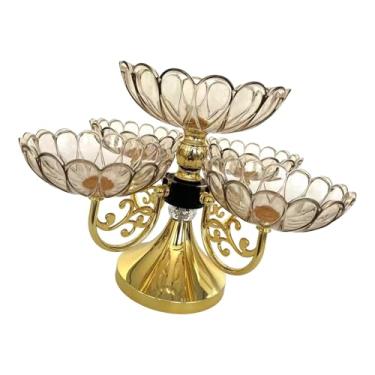 Imagem de IEUDNS Prato de aperitivo em formato de flor, pratos de servir divididos, fruteira, organizador de frutas secas, prato para mesa, escritório, cozinha, Ouro, 5 Bandejas