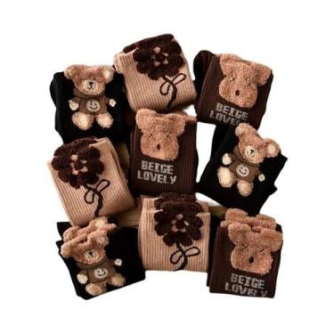 Imagem de Meias Femininas De Cano Médio Em Cor Café Retro, 6 Pares, Multifuncion