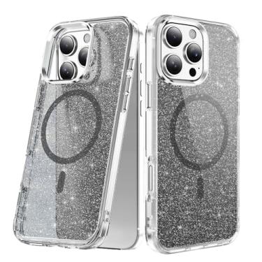 Imagem de COTDINFOR Capa com glitter para iPhone 16 Pro Max, [compatível com Magsafe] Capa de telefone antiamarelamento fofa brilhante para mulheres e meninas, capa de telefone transparente TPU à prova de