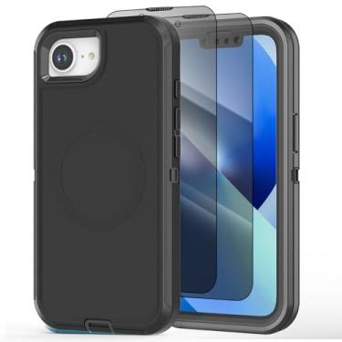 Imagem de Qizaixi Capa projetada para iPhone 16e [compatível com MagSafe] [com protetor de tela de privacidade] Capa para celular resistente à prova de choque de 3 camadas, preta